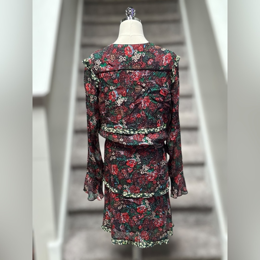 Anthropologie Scotch & Soda Leopard & Lillies Floral Long Sleeve Mini Dress Chic - Picture 12 of 16